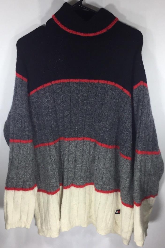 Size XL Vintage 90's Tommy Hilfiger 100% Wool Fuzzy Striped Christmas Sweater
