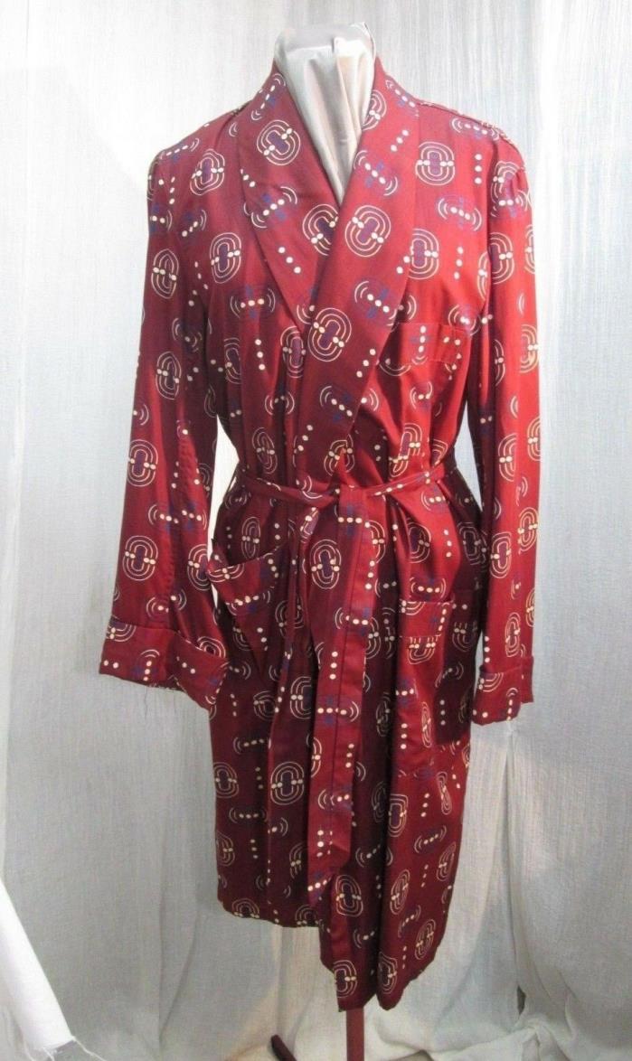 R72 Vintage Men's Majestic Cotton Blend Robe Smoking Lounge Jacket S Maroon