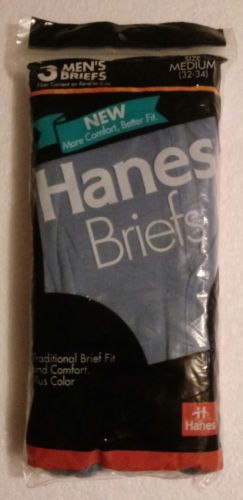 NOS Vintage 1993 MENS Cotton HANES BRIEFS ~ SIZE 32-34 MEDIUM ~ 3-Pack