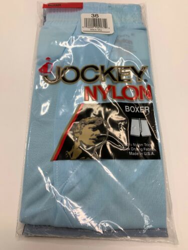 Deadstock Jockey Blue Nylon Tapered Boxers Underwear 36 Mens Vintage Silky NEW