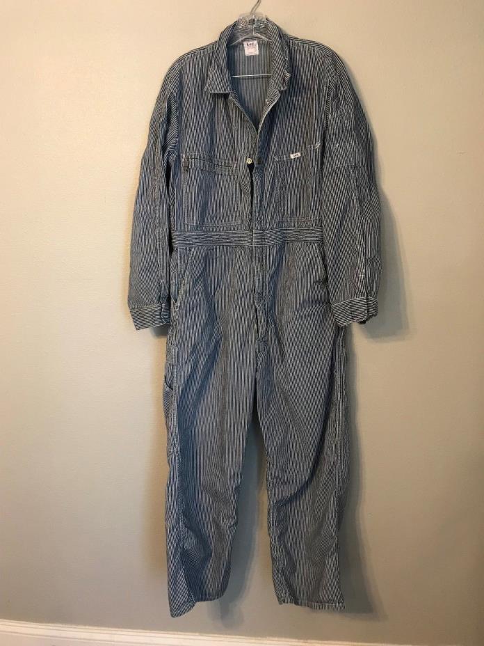 LEE UNION ALLS COVERALLS DENIM JEANS JUMPSUIT STRIPED RAILROAD ENGINEER SIZE 42