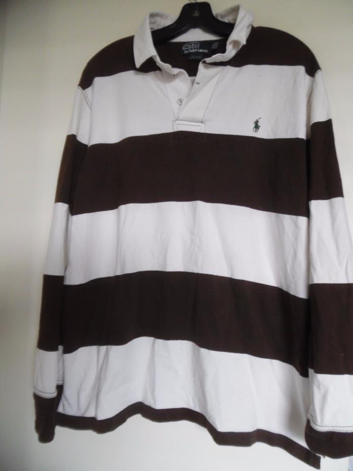 Mens Polo Ralph Lauren  Striped Long Sleeve Custom Fit Polo Shirt Sz XL