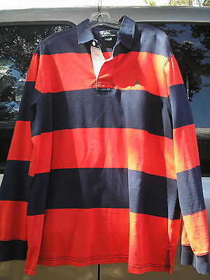 Vintage Men's Polo Ralph Lauren Red & Navy Striped Rugby LS Shirt sz XL