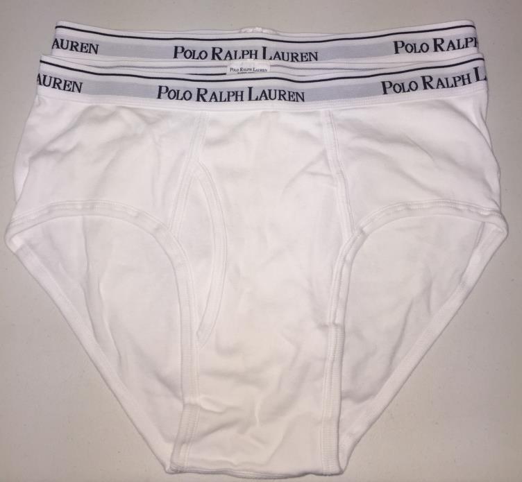 Vintage 2 PR Polo Ralph Lauren  White Cotton Logo Waist Men's Full Rise Briefs L