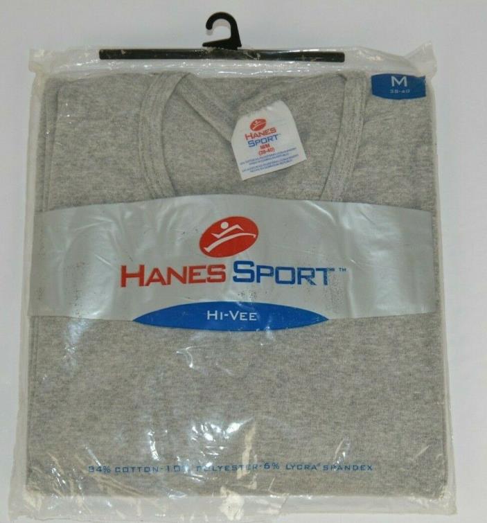 Vtg 1999 Hanes Sport Men's Hi-Vee T-Shirt, V-Neck Gray MEDIUM 38-40