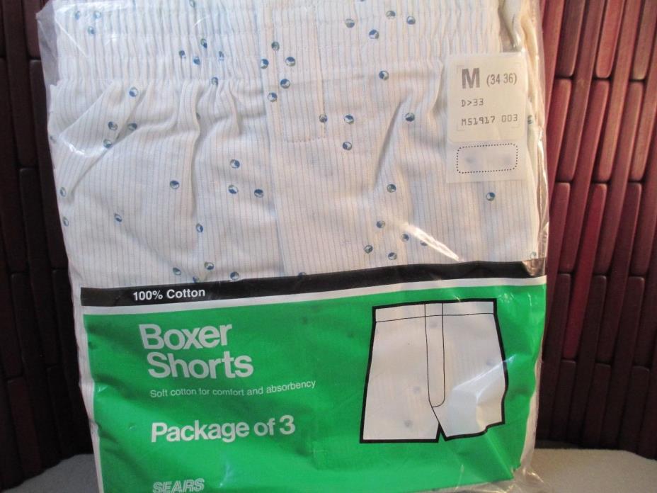 3 Vintage NOS Sears Boxer Shorts Underwear SZ 34 -36 Medium USA Made Lot 9