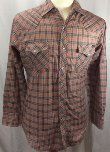 VTG -GENUINE Mens SZ Medium ROEBUCKS Western Long Sleeve Snap Front cowboy 70s