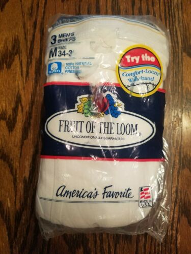 Vintage 3PK 90s 1992 Fruit of the Loom BRIEFS Blue Gold Stripe NOS M 34-36 USA