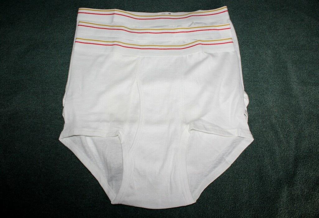 NWOT 3 Pr Vintage JCPenney White Briefs Red Gold STRIPE Made in USA Sz 38