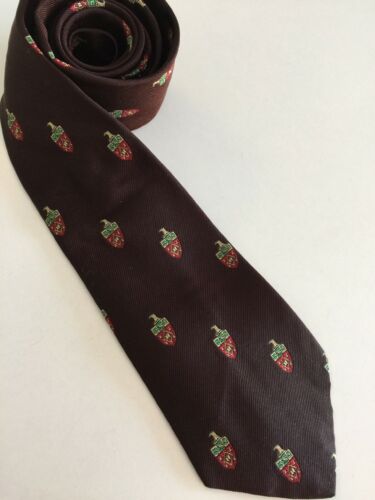 Vtg Jerry Ward Woven Neck Tie Brown Background With Shields All Silk England T04