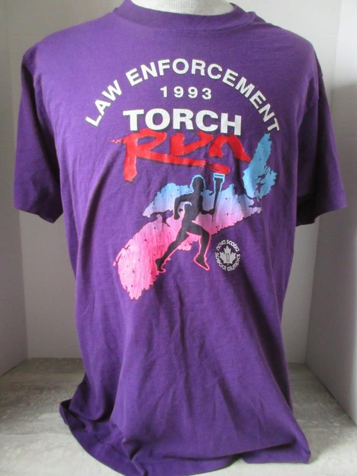 Vtg 1993 Screen Stars Purple T-Shirt Law Enforcement Torch Run Nova Scotia Large