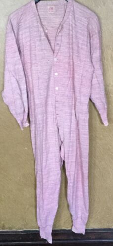 VTG 1930/40s Pink long johns UNDERWEAR UNION SUIT SZ L42