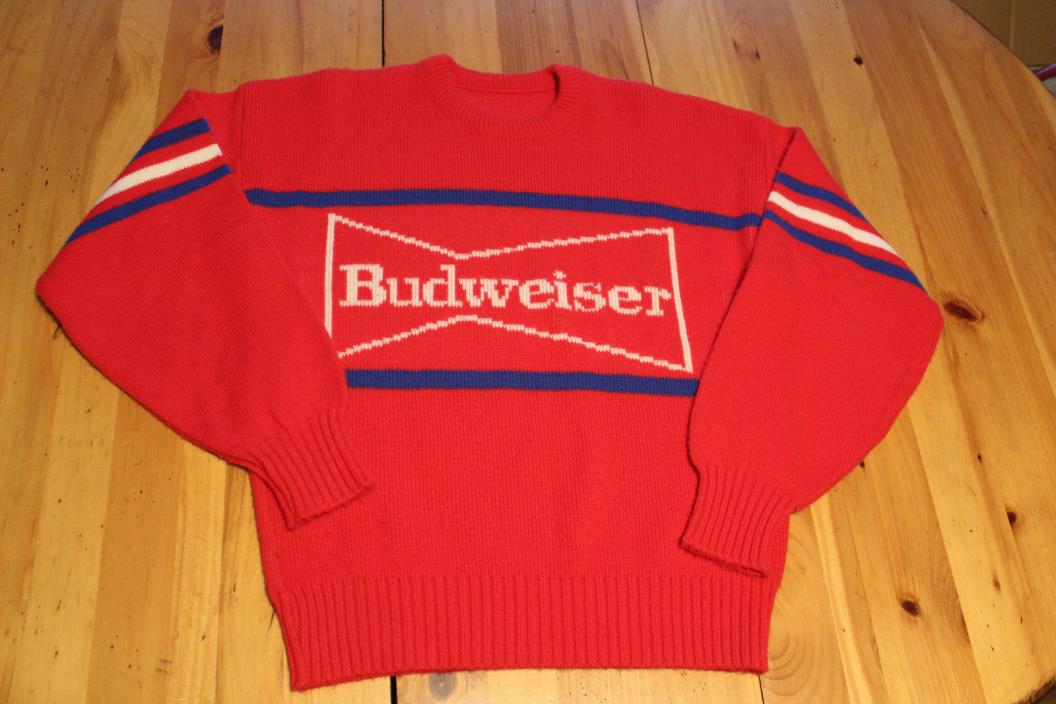 Vintage Budweiser Beer Knit Sweater RARE Bowtie Logo 60's 70's