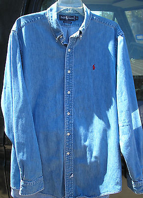 Vintage Polo Ralph Lauren Soft Cotton Denim Jean Long Sleeve Shirt sz XL