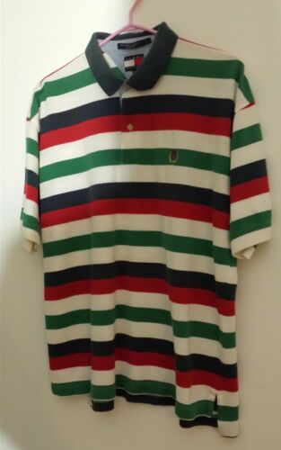 Vintage Tommy Hilfinger Striped Polo Shirt men's Sz L Lion Crest Seal Logo