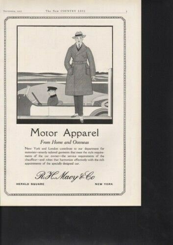 1917 MACY MOTOR APPAREL CAR AUTO FASHION COAT CLOTHING -13451
