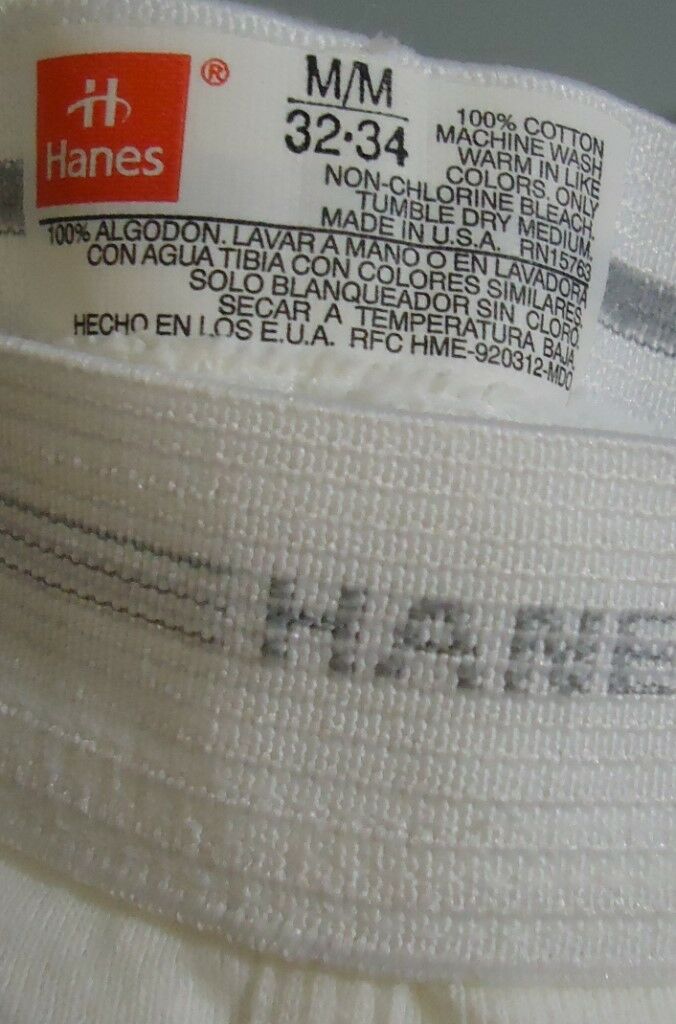NOS Vtg Hanes M 32-34 100% Cotton White Long Leg Underwear USA Made