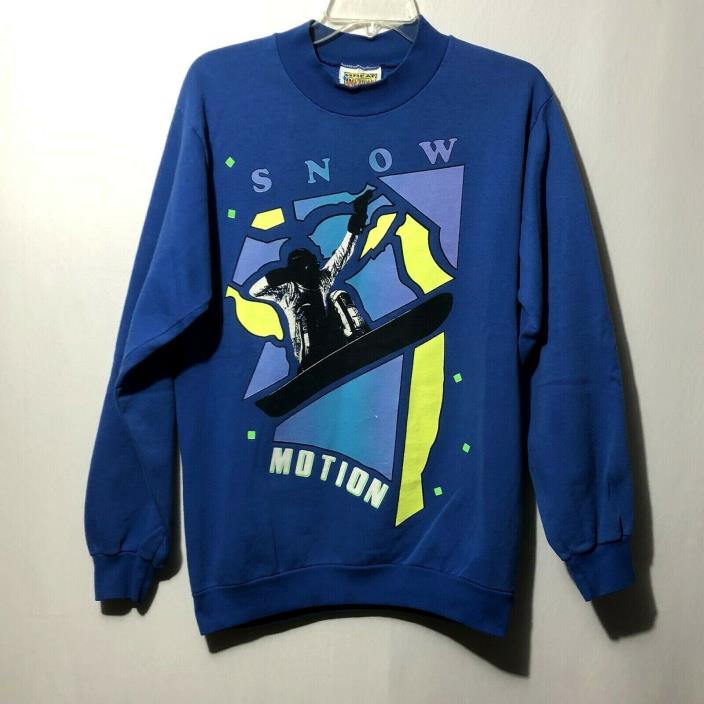 VTG Snow Motion Men's Size Small Sweatshirt 90's Streetwear Snowboarding Neon
