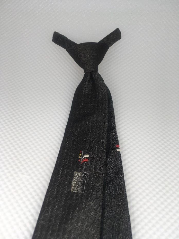 Vintage Clip-On Necktie Cavalier Of Louisville Skinny Narrow Thin Tie Gray Black