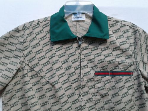 *VINTAGE* 7-Eleven Zip Up Work T-Shirt Short Sleeves Mens Sz L Large Made in USA