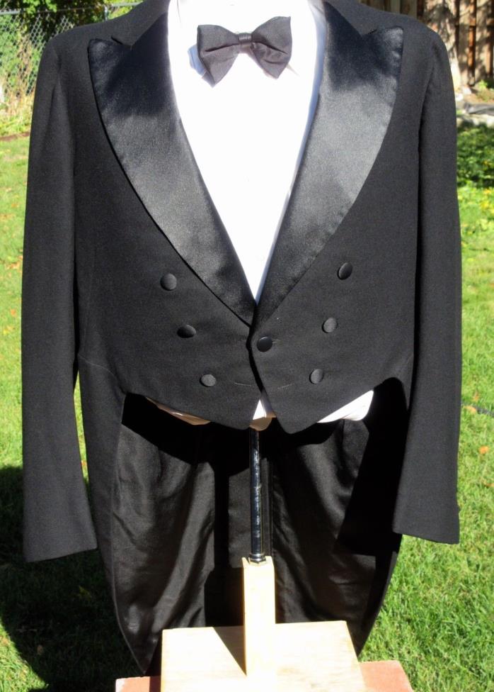 Tailored Vintage Swallowtail Cutaway Tuxedo Jacket 39L - Black Formal Wool Tails