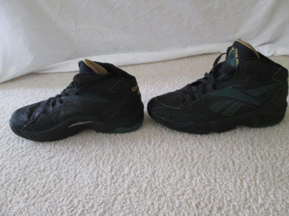 Vintage 90s Reebok Above the Rim Shoes Size 9 Black Green Sneakers Basketball