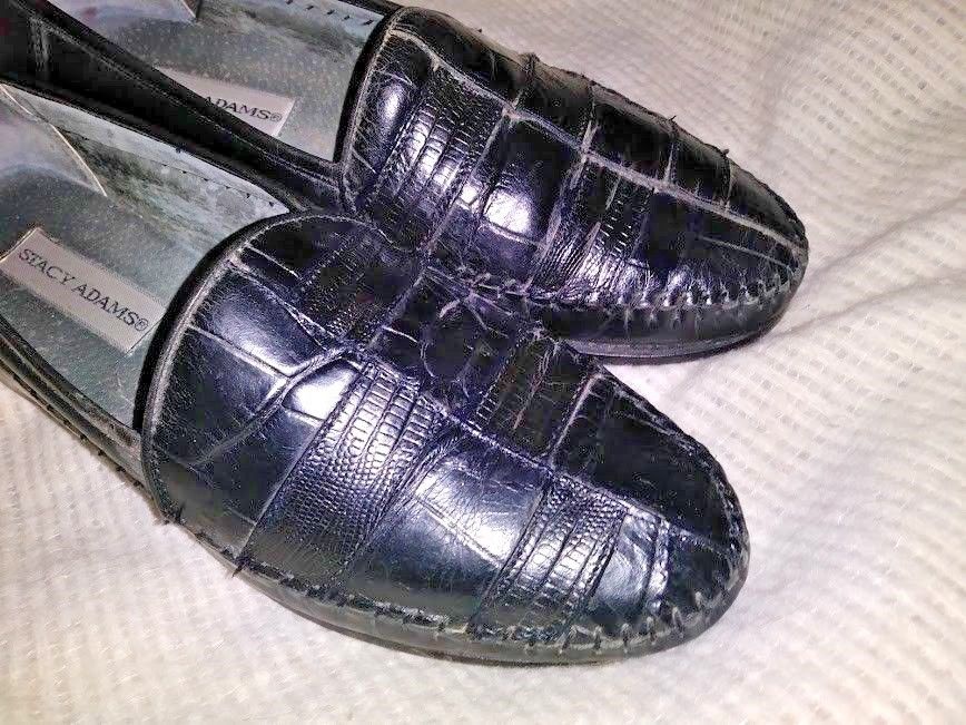 Stacy Adams Croc Reptile Embossed Black Leather Loafers Shoes 10.5 M