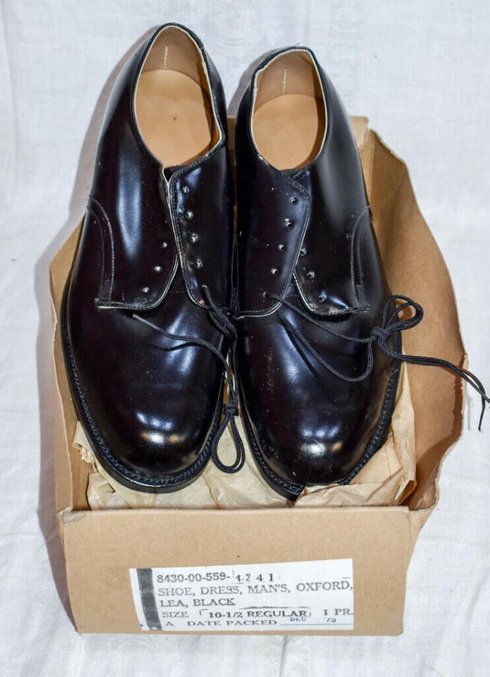 NOS 1979 Vtg US MILITARY ARMY Black Leather OXFORD Shoes 10.5R UNUSED w/BOX BTM