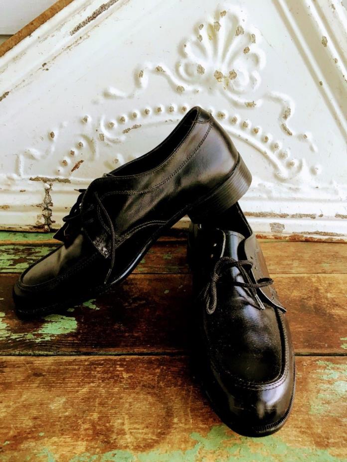 Vintage New Cranston Full Contour Dress Formal Black Shoes Shiny 7 1/2D