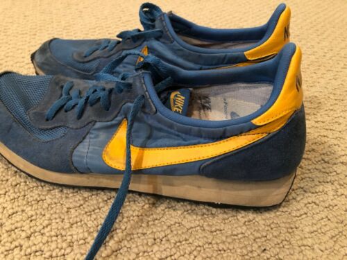 Vintage 1970's NIKE Royal Blue Yellow Waffle Trainer Running Shoes Sneakers USA