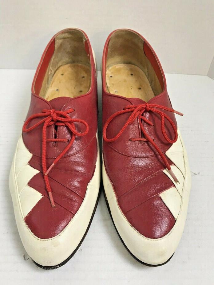 Vintage 50s Men White & Red Leather DRESS Shoe Derby Oxford 10
