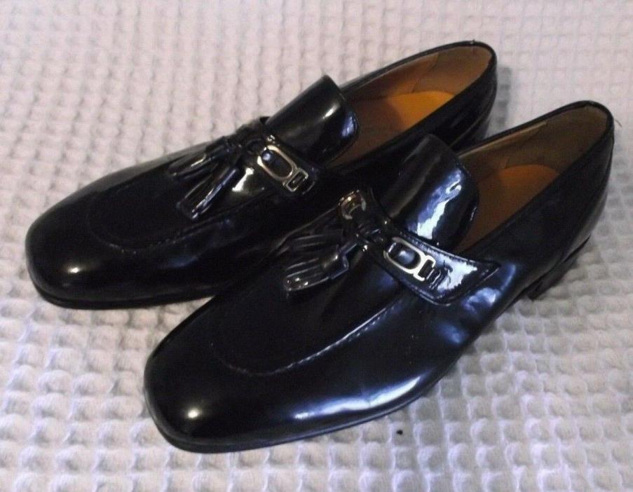 NEW Vtg 1960s Bob Smart Black Patent Tassels Slip On Dress Shoe Size 8.5 D NOS