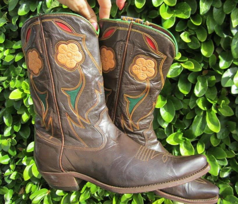 1940's Vintage ACME Pee Wee Shorty Inlay Cowboy Boots  men's 10 B