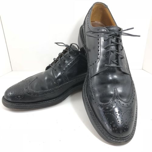 Vintage Florsheim Kenmoor Varsity Long Wing Wingtip Black 9C Dress Shoes 20686