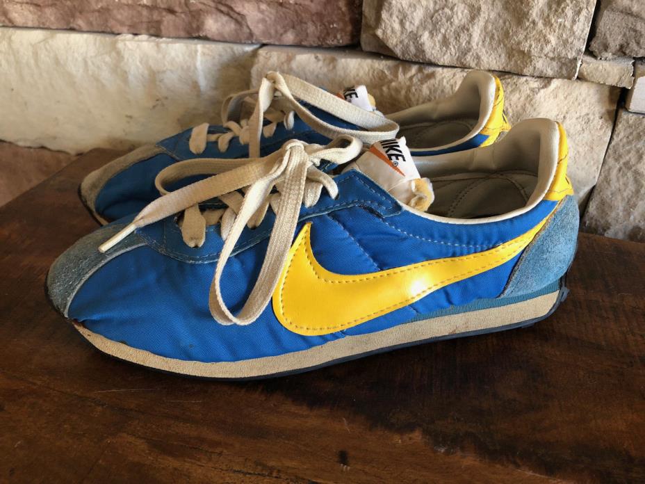 Vintage 70's NIKE Blue & Yellow Waffle Trainer Running Shoes Sneakers 5.5 JAPAN