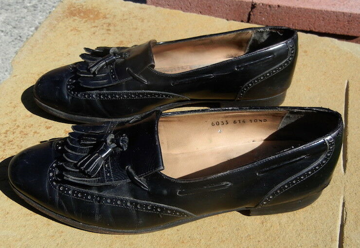 Vintage Tassel Fringe Top Loafers 10-1/2 D -Handsome Black Shoes 10.5D FREE SHIP