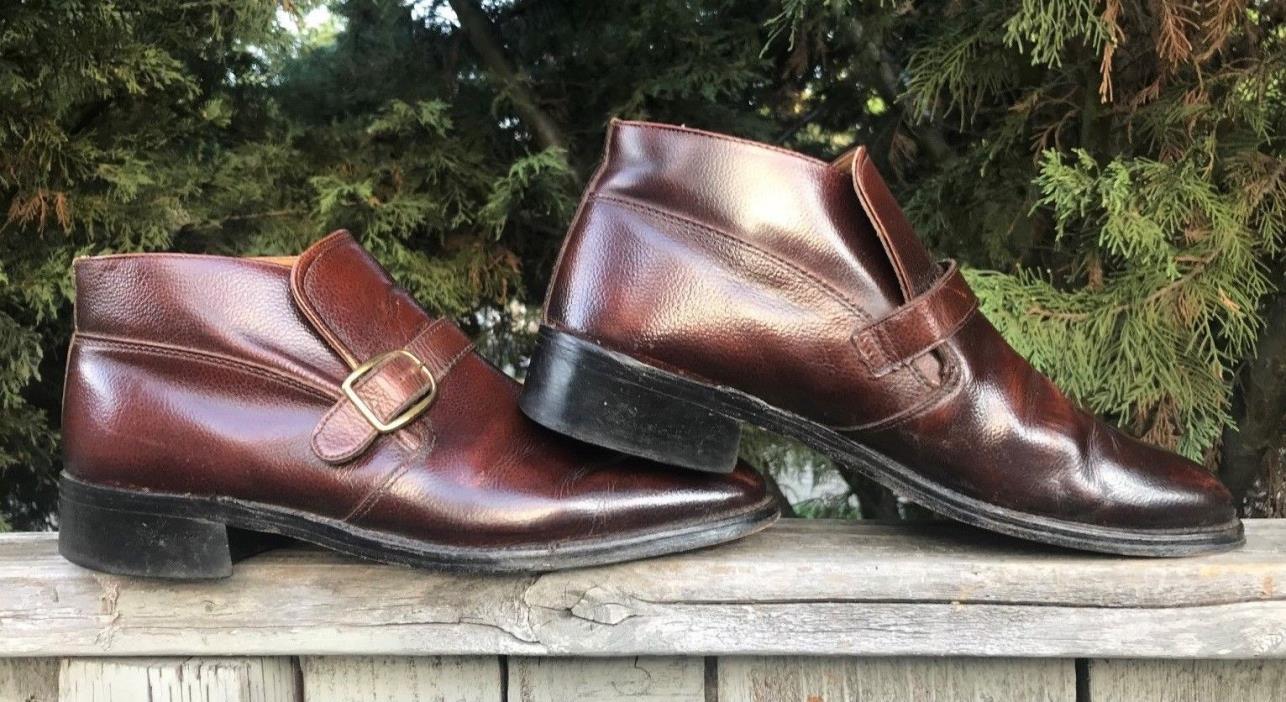 Vintage 1960's JC PENNEY Brown Leather Monk Strap Beatle Shoes Ankle Boots 10 D