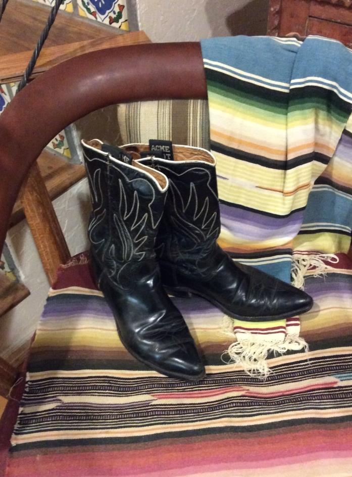 VINTAGE 50s ACME BLACK PEE WEE WESTERN COWBOY BOOTS WOMEN 8.5-9 MEN 8