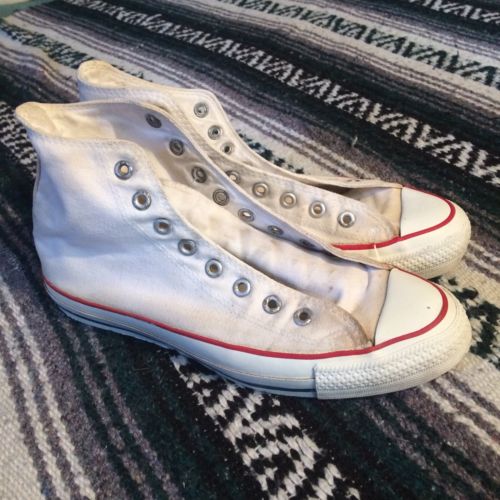 Vintage 70s Converse High Top White Canvas Sneakers 8.5 USA Made Shoes VTG 1970s