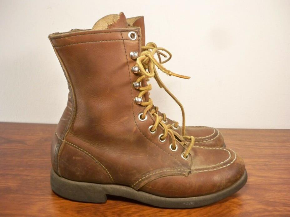 Vintage Red Wing Brown Leather Boy's Hunting Sport Chore Moc Toe Boots Size 2