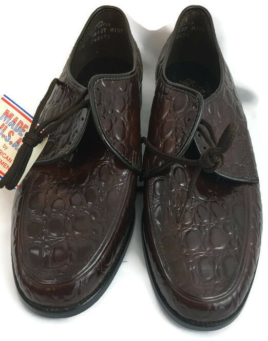 Vintage JB Mens Shoes Oxford Brown Crocodile Size 7.5 Wide American Craftsmen