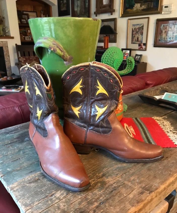 VINTAGE 1940’s 50’s Men’s Brown Inlay PEE WEE WESTERN COWBOY BOOTS 12B