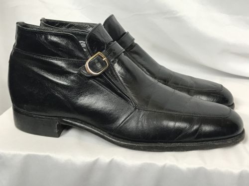 Vtg Florsheim Imperial Black Leather Ankle Boots Strap Mens 10.5 B