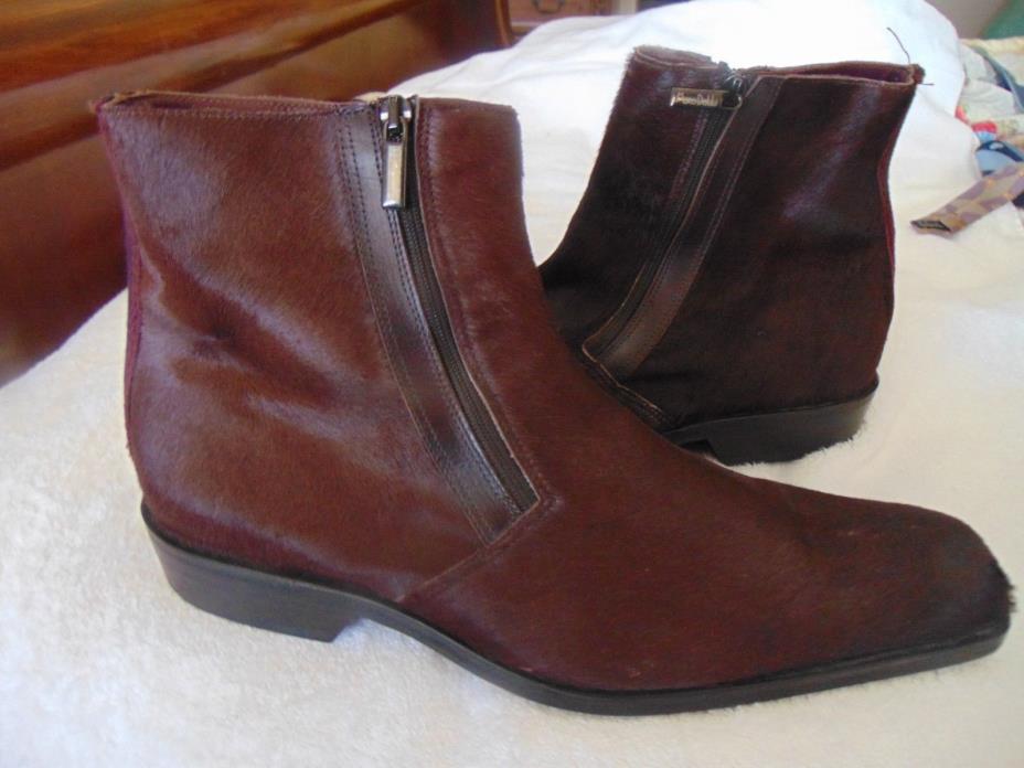 CLASSIC Italian Marco Delli Burgundy Red PONY Hair Leather Side Zip Boot 12 D  T