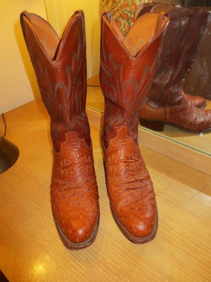 VINTAGE LUCCHESE FULL QUILL OSTRICH PEANUT BRITTLE WESTERN BOOTS 9 1/2 D