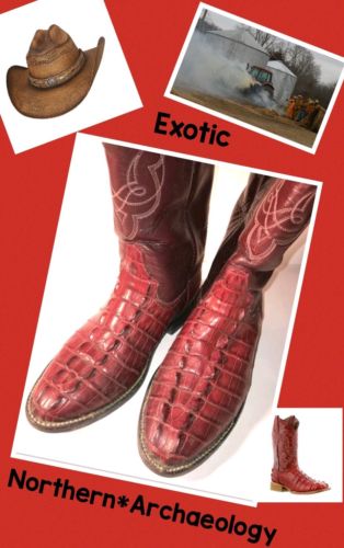 VTG  Hornback Alligator Red Leather Western Rockabilly Shorty Boots Sz 6.5 E
