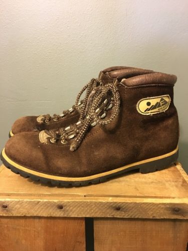 Vtg 70s Fabiano The Alps Brown Leather Hiking Boots Italy Mens 10 1/2 N Climbing