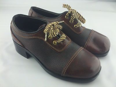 Vintage Brown Leather SANDY MCGEE Boy's High Heel Oxfords NOS