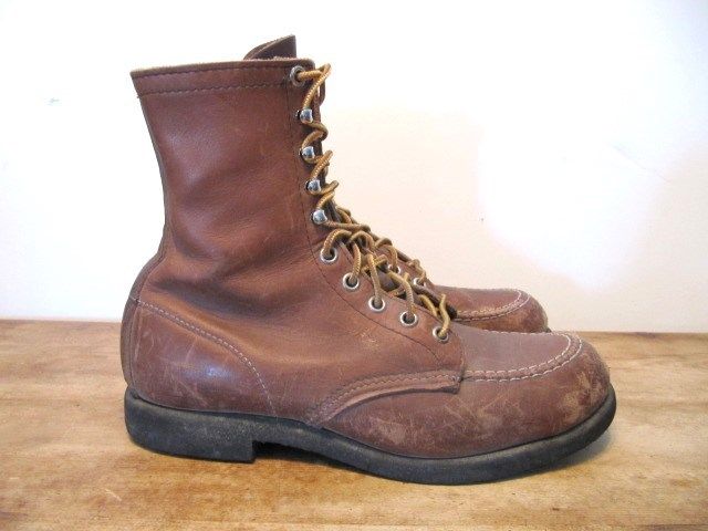 Vintage Red Wing USA Made Leather Moc Toe Lace Up Boots Men's Size 5.5 D Old Tag