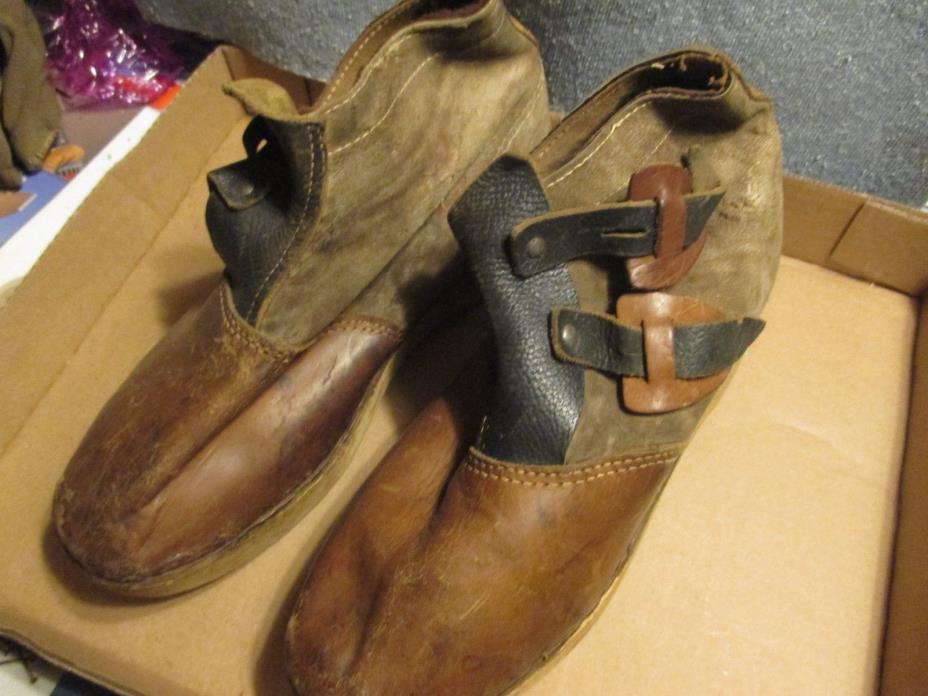 hob nail boots wood shoes raindeer lined and socks hand made